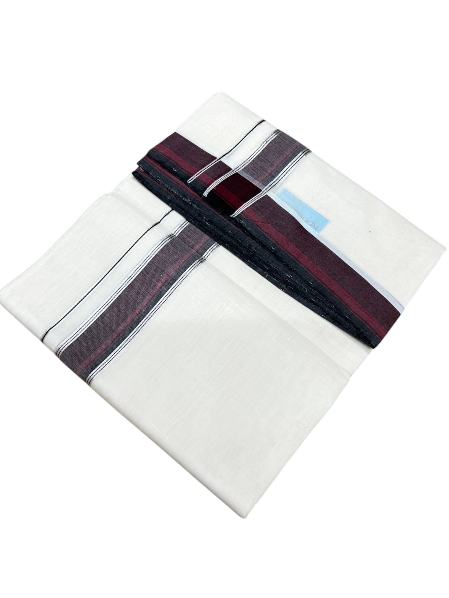 Southloom Unakkupaavu Premium Handloom Cotton Double Mundu with Silver Kasavu and Maroon Border