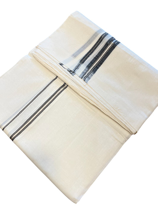 Southloom Premium Handloom Cotton Double Mundu with Silver and Black Chutti Kara Border