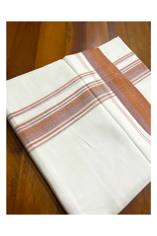 Pure White Cotton Kerala Double Mundu with Orange Violet Border (South Indian Kerala Dhoti)