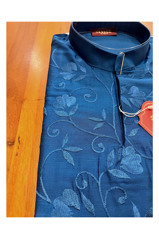 Southloom Blue Floral Woven Semi Silk Short Kurta for Men