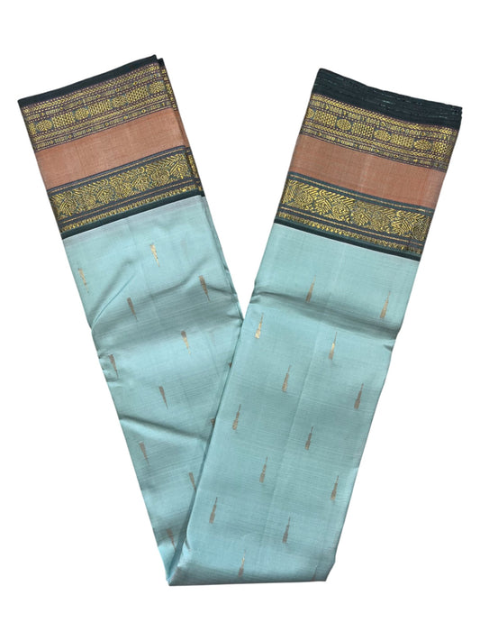 Southloom Pure Handloom Kanchipuram Silk Saree with Korvai Work (Blue & Green )