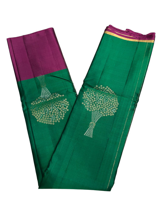 Southloom Pure Handloom Kanchipuram Silk Saree with Butta Work (Green & Purple)