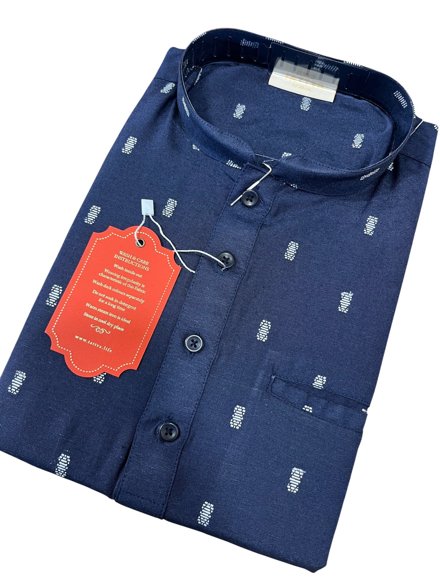 Southloom Blue Woven Patterns Semi Silk Short Kurta for Men