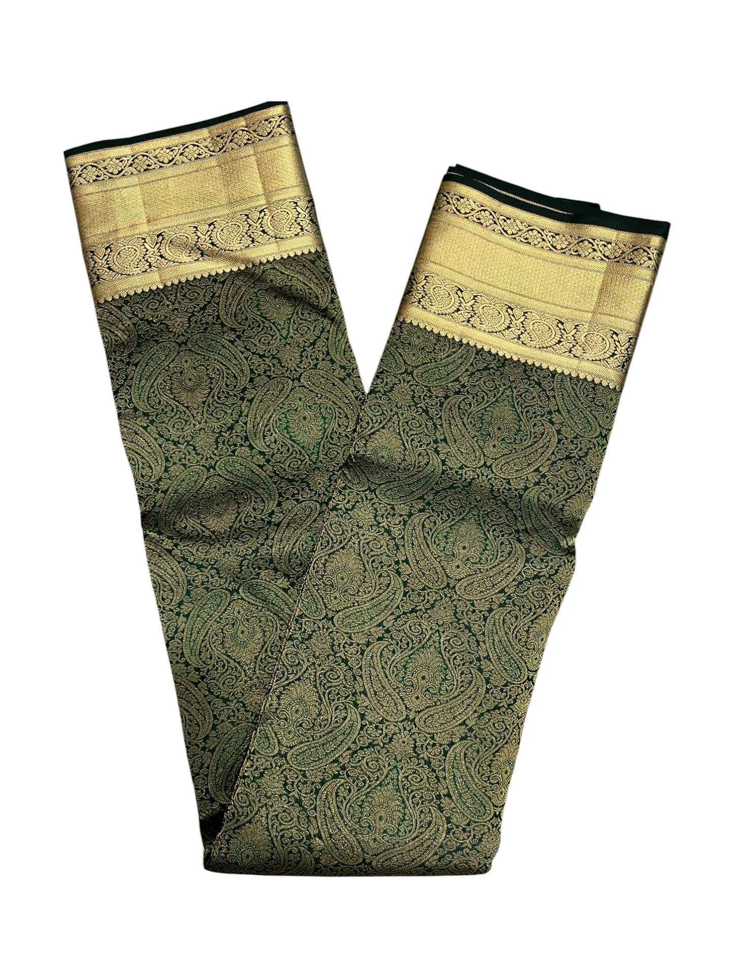 Southloom Pure Handloom Bridal Kanchipuram Silk Saree with Korvai Work (Green)