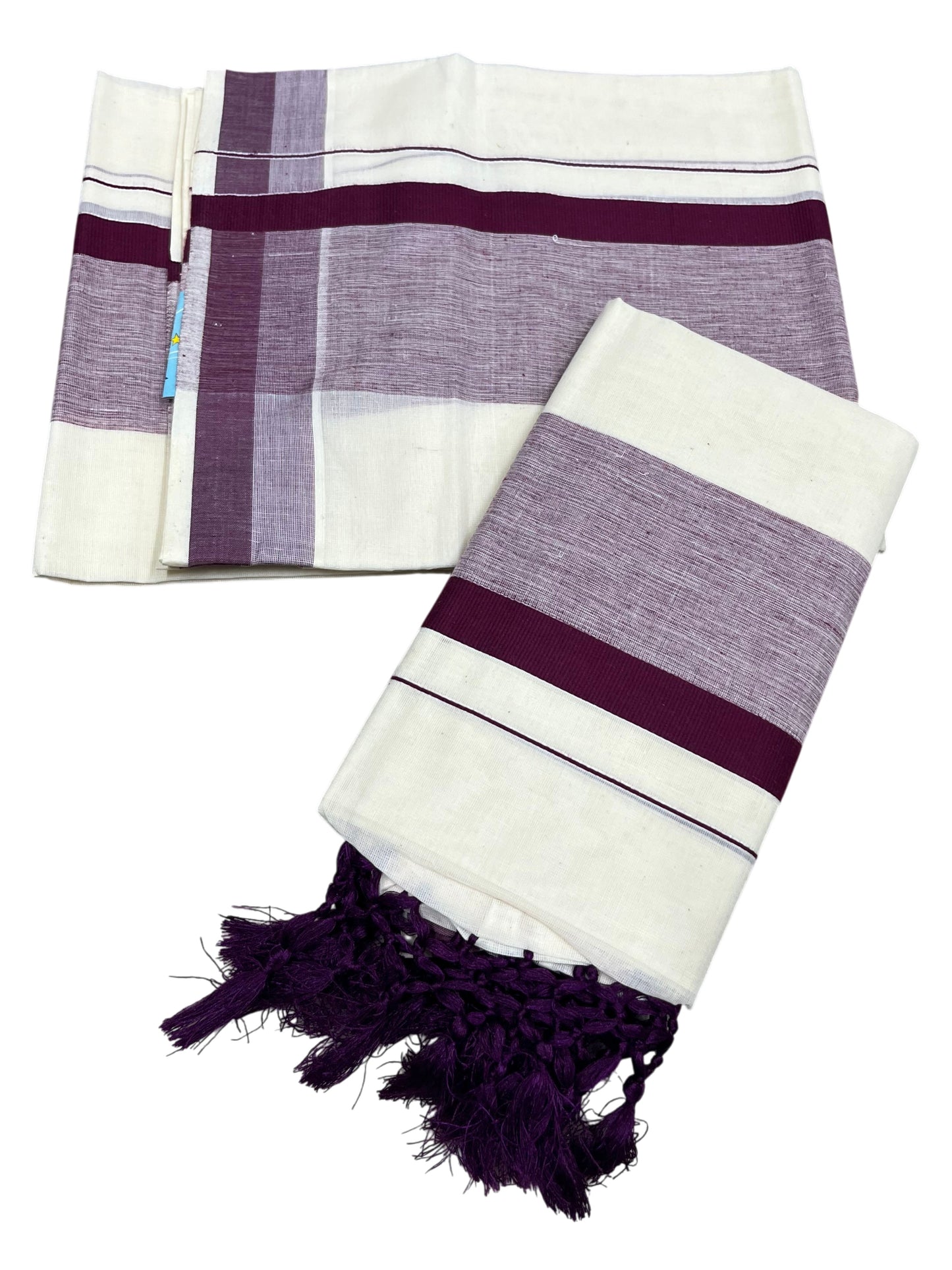 Southloom Kerala Cotton Mundum Neriyathum Single (Set Mundu) with Purple Border 2.80 Mtrs