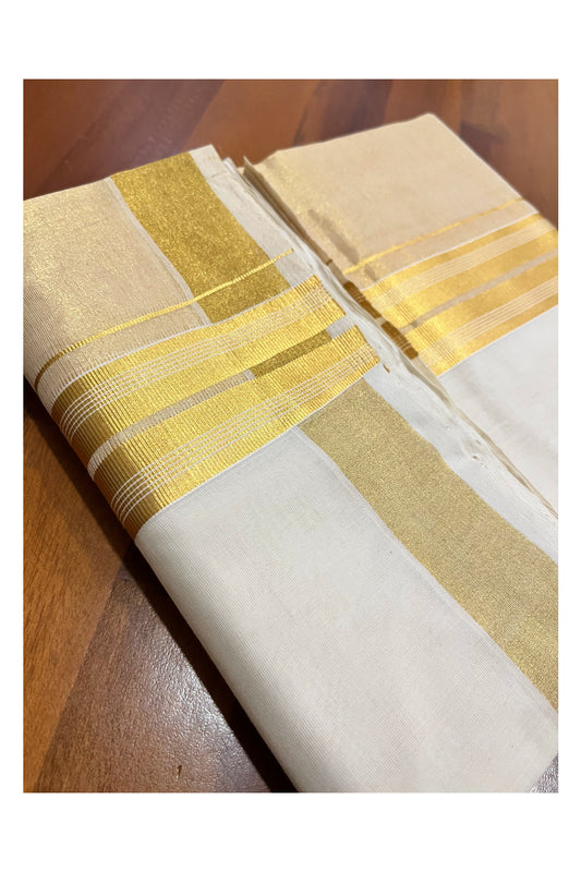 Southloom Premium Handloom Pure Cotton Wedding Mundu with Tissue Kasavu on Border (South Indian Kerala Dhoti)