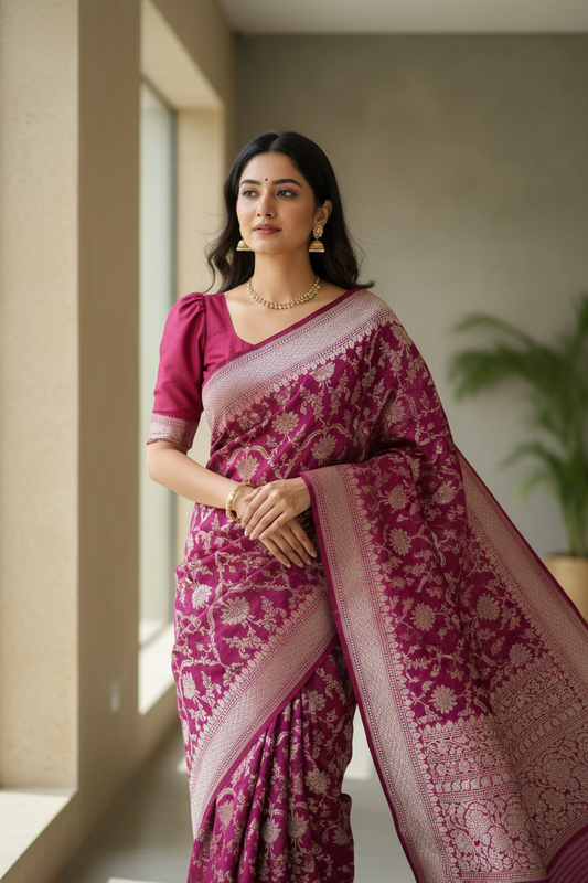 Southloom Banarasi Silk Saree with Woven Work on Body and Borders