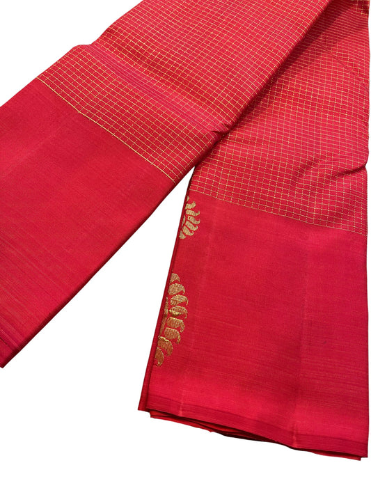 Southloom Pure Handloom Bridal Kanchipuram Silk Saree with Korvai Work (Red)