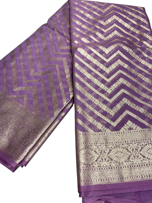 Southloom Cotton Banarasi Silk Saree with Woven Work on Body and Borders (Lavender)