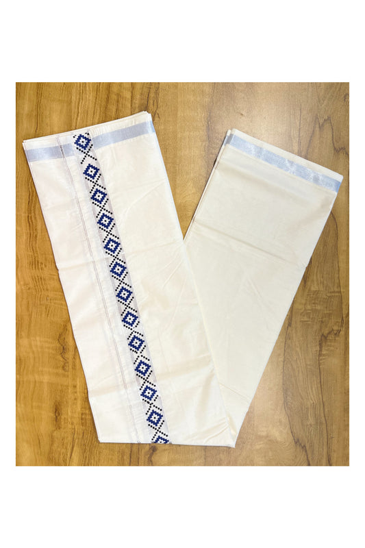 Southloom Pure Cotton Silver Kasavu Mundu with Trendy Print