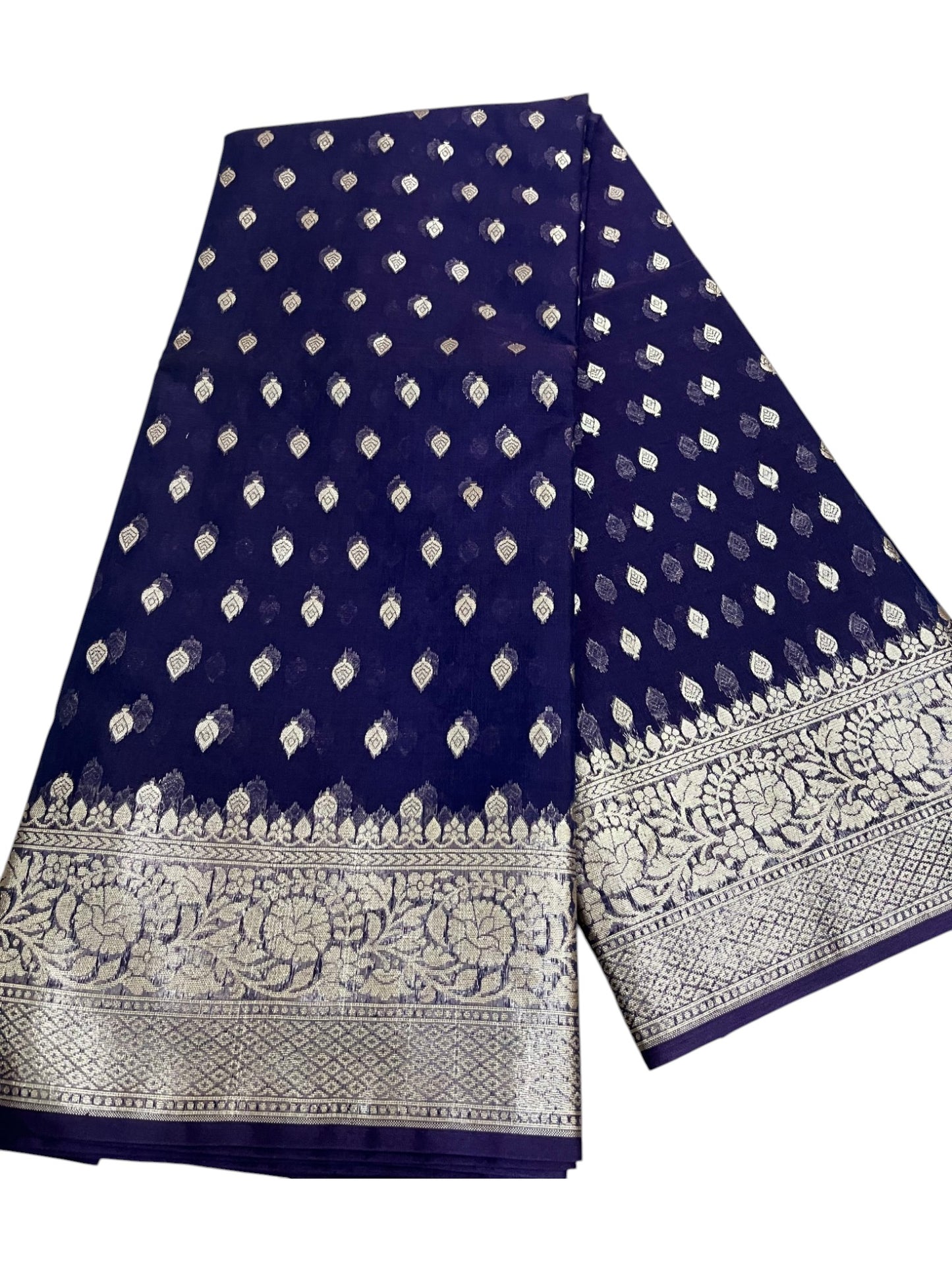 Southloom Cotton Banarasi Silk Saree with Woven Work on Body and Borders (Blue)