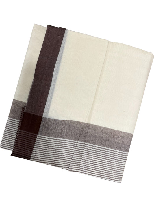 Southloom Kerala Pure Cotton Double Mundu with Brown Lines Border (South Indian Dhoti)