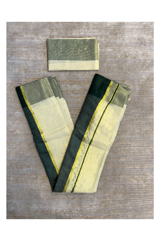 Southloom Tissue  Ready to Wear Kasavu Kerala Saree with Green Kara and Blouse Piece