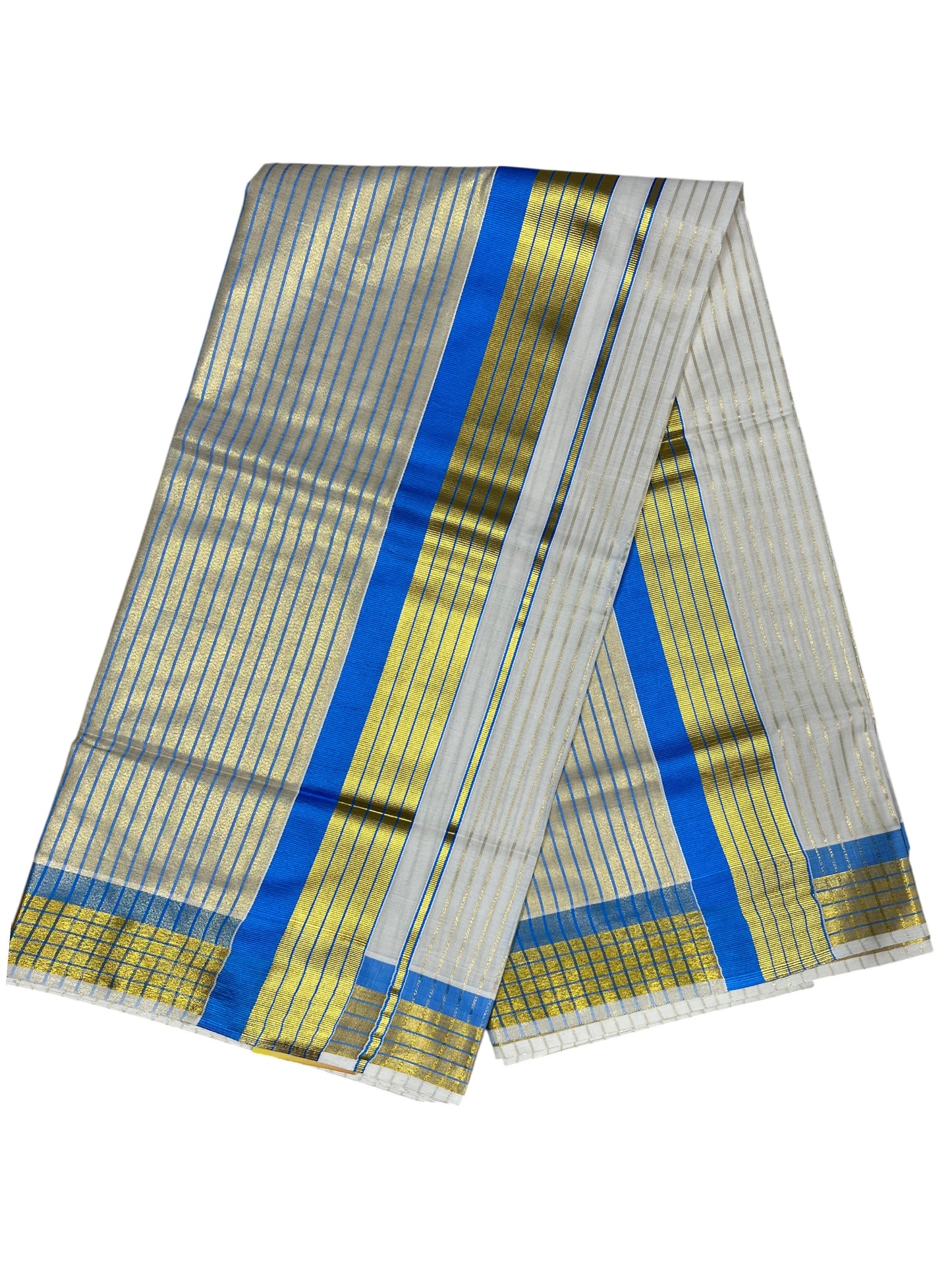 Southloom Kerala Pure Cotton Saree with Stripes on Body and Borders in Blue SL334