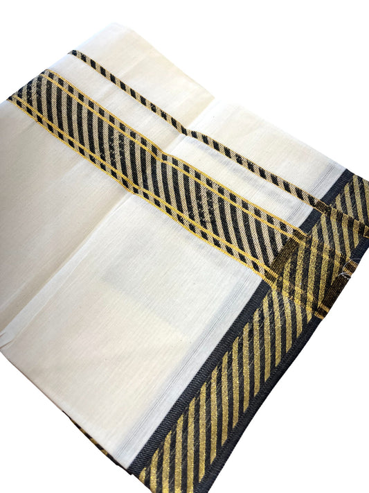 Southloom Off White Cotton Single Mundu with Ksavu and Kara Black Border (South Indian Dhoti)