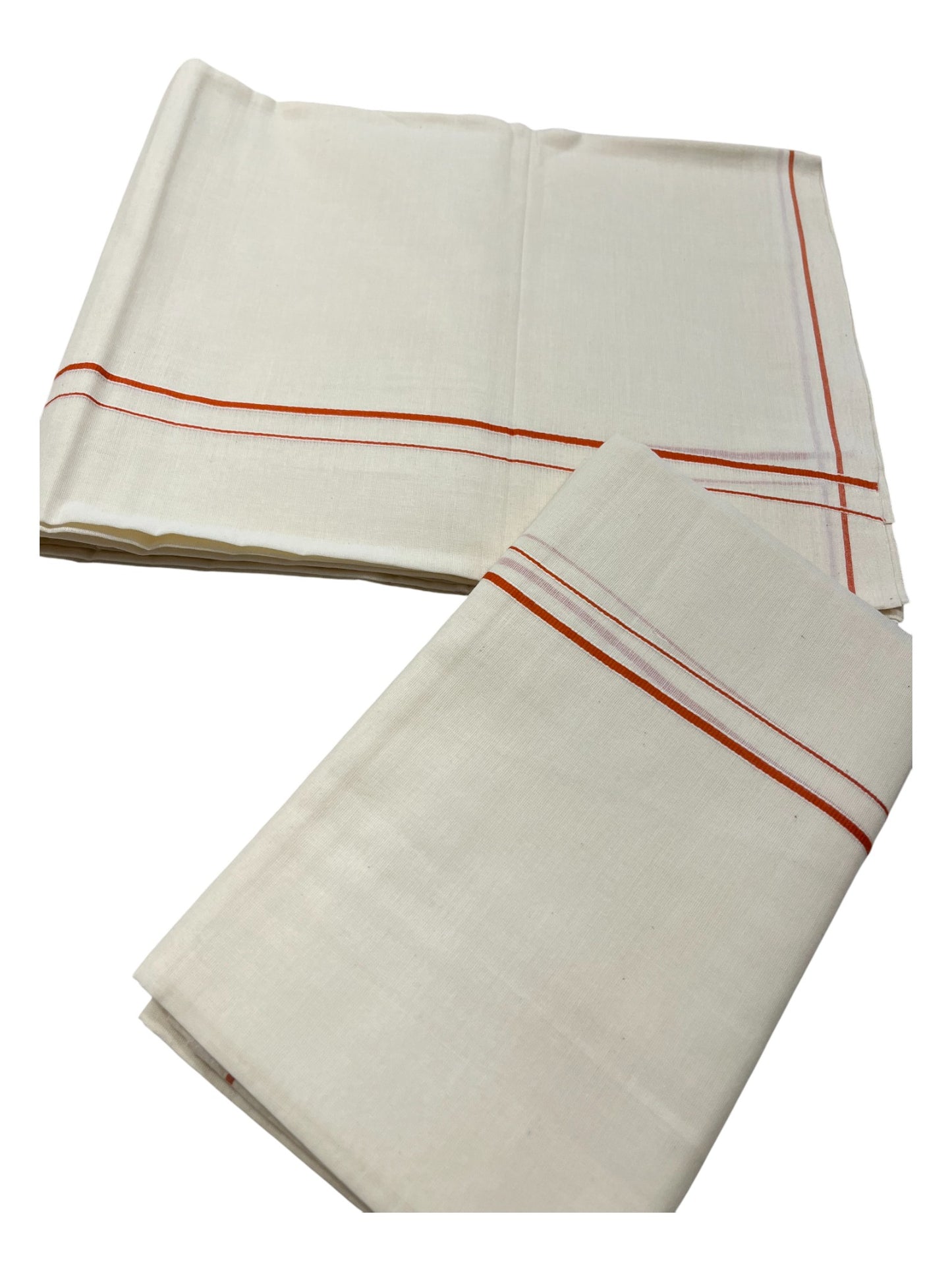 Kerala Cotton Mundum Neriyathum Single (Set Mundu) with Orange Eerkkil Kara