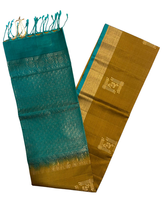 Southloom Pure Handloom Kanchipuram Silk Saree with Butta Work (Brown & Green)