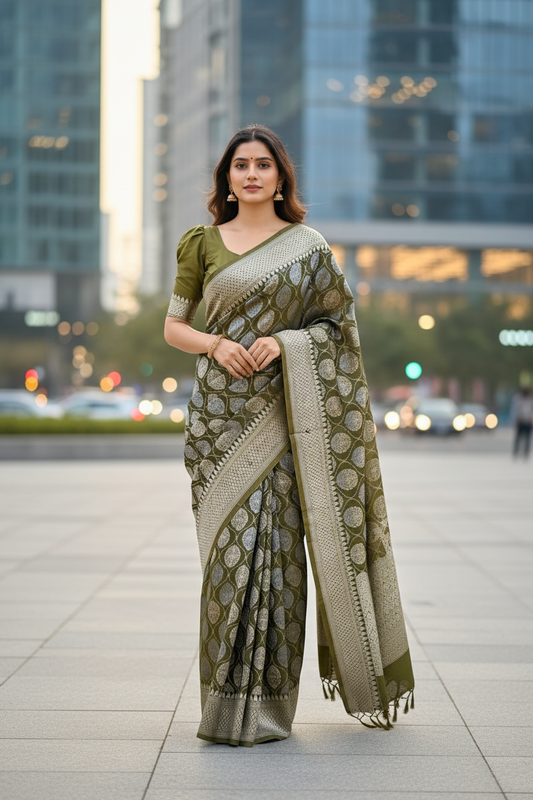 Southloom Pure Banarasi Silk Saree with Woven Work on Body and Borders