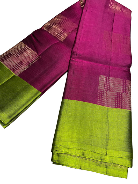Southloom Pure Handloom Kanchipuram Silk Saree with Butta Work (Green & Magenta)