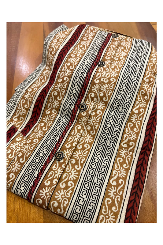 Southloom Jaipur Cotton Yellow Maroon Hand Block Printed Shirt (Half Sleeves)