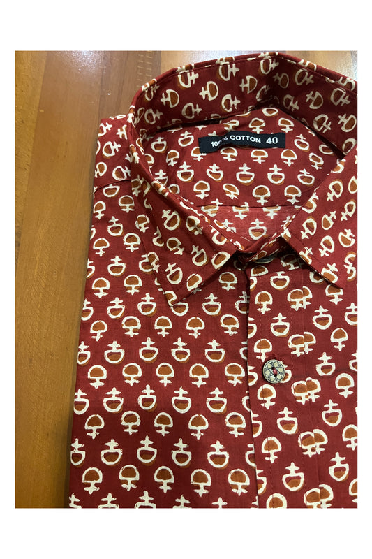 Southloom Jaipur Cotton Brick Red Hand Block Printed Shirt (Half Sleeves)