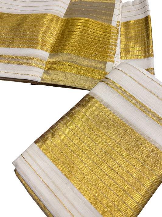 Southloom Premium Handloom Set Mundu with Kasavu and Golden Border (2.80 Mtr)