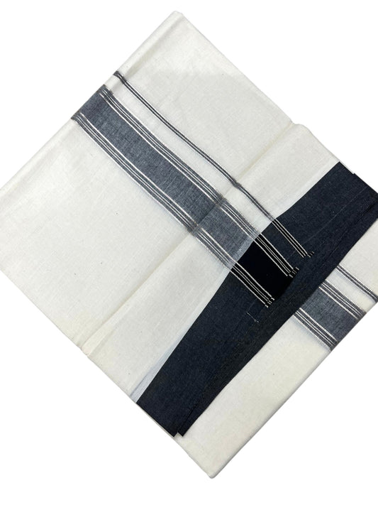 Southloom Kerala Pure Cotton Double Mundu with Silver Lines and Black Border with (South Indian Dhoti)