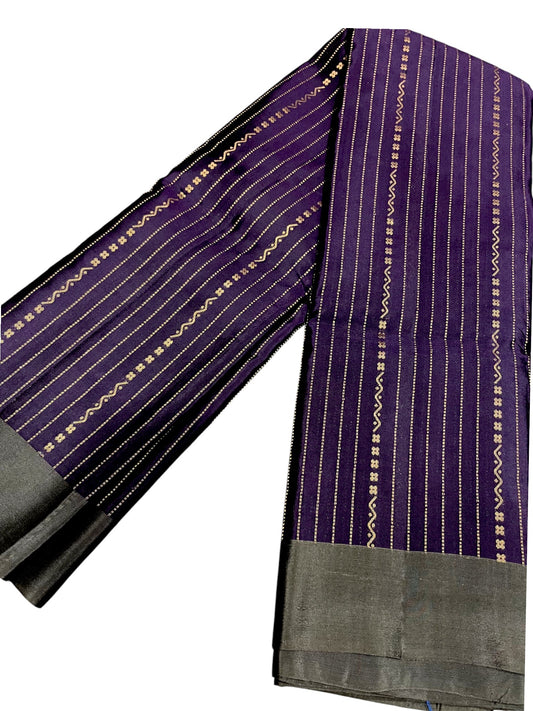 Southloom Pure Handloom Kanchipuram Silk Saree with Butta Work (Violet & Grey)
