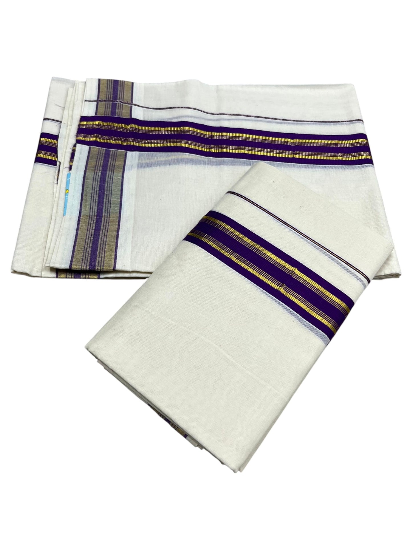 Southloom Kerala Cotton Single Set Mundu (Mundum Neriyathum) with Kasavu and  Voilet Border in 2.80 Mtrs SLKK SL470