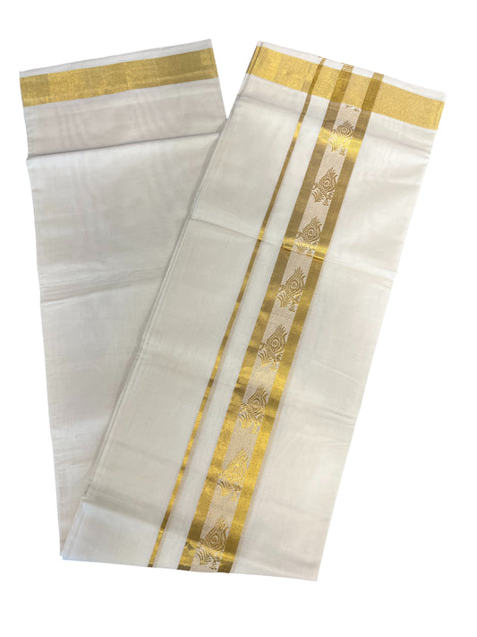 Southloom Premium Handloom Cotton Double Mundu with Gold Kasav Line Border