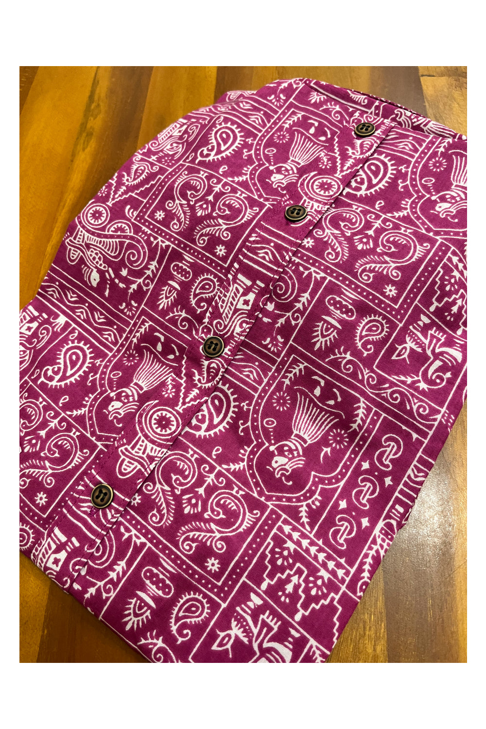 Southloom Jaipur Cotton Hand Block Printed Magenta Shirt (Half Sleeves)