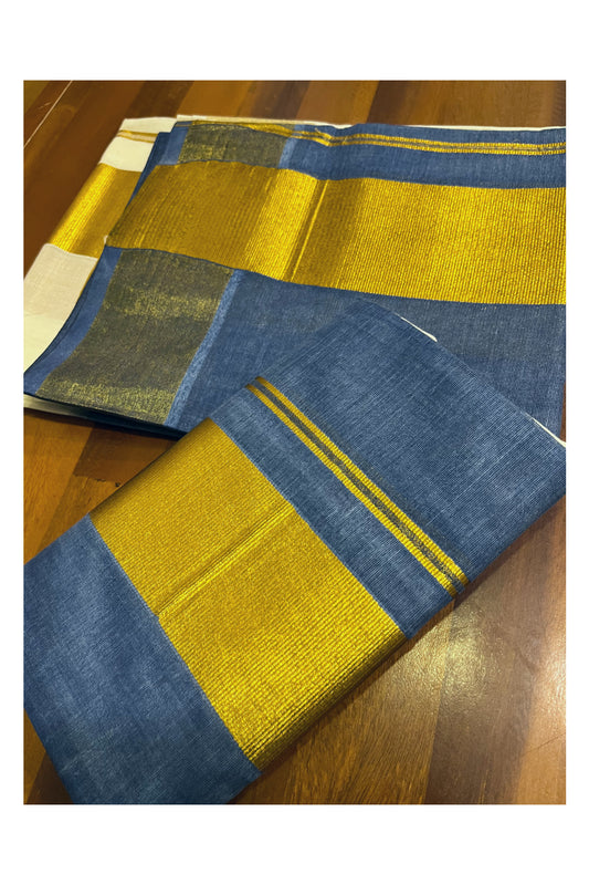 Southloom Tie & Dye - Half & Half  Multi Colour Dark Blue Design Set Mundu (Mundum Neriyathum) with Super Soft Cotton