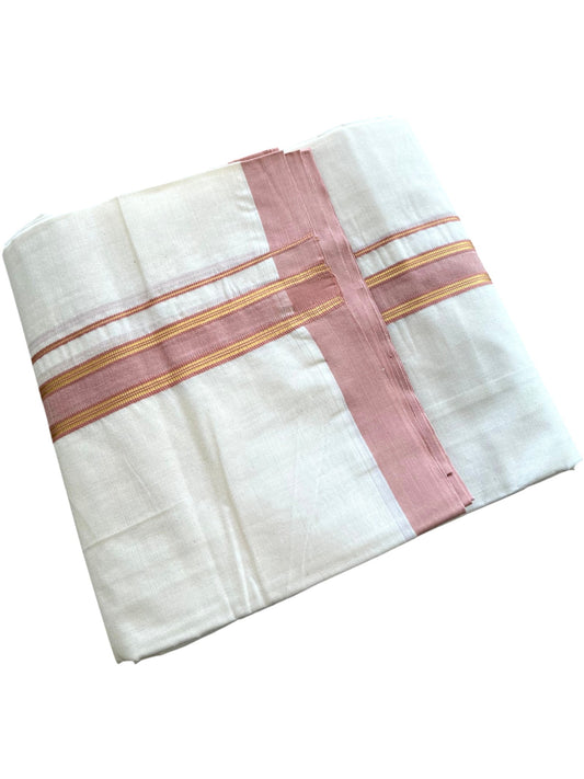 Southloom Pure Cotton Mundu with Golden Lines and Peach Colour Border (South Indian Kerala Dhoti)