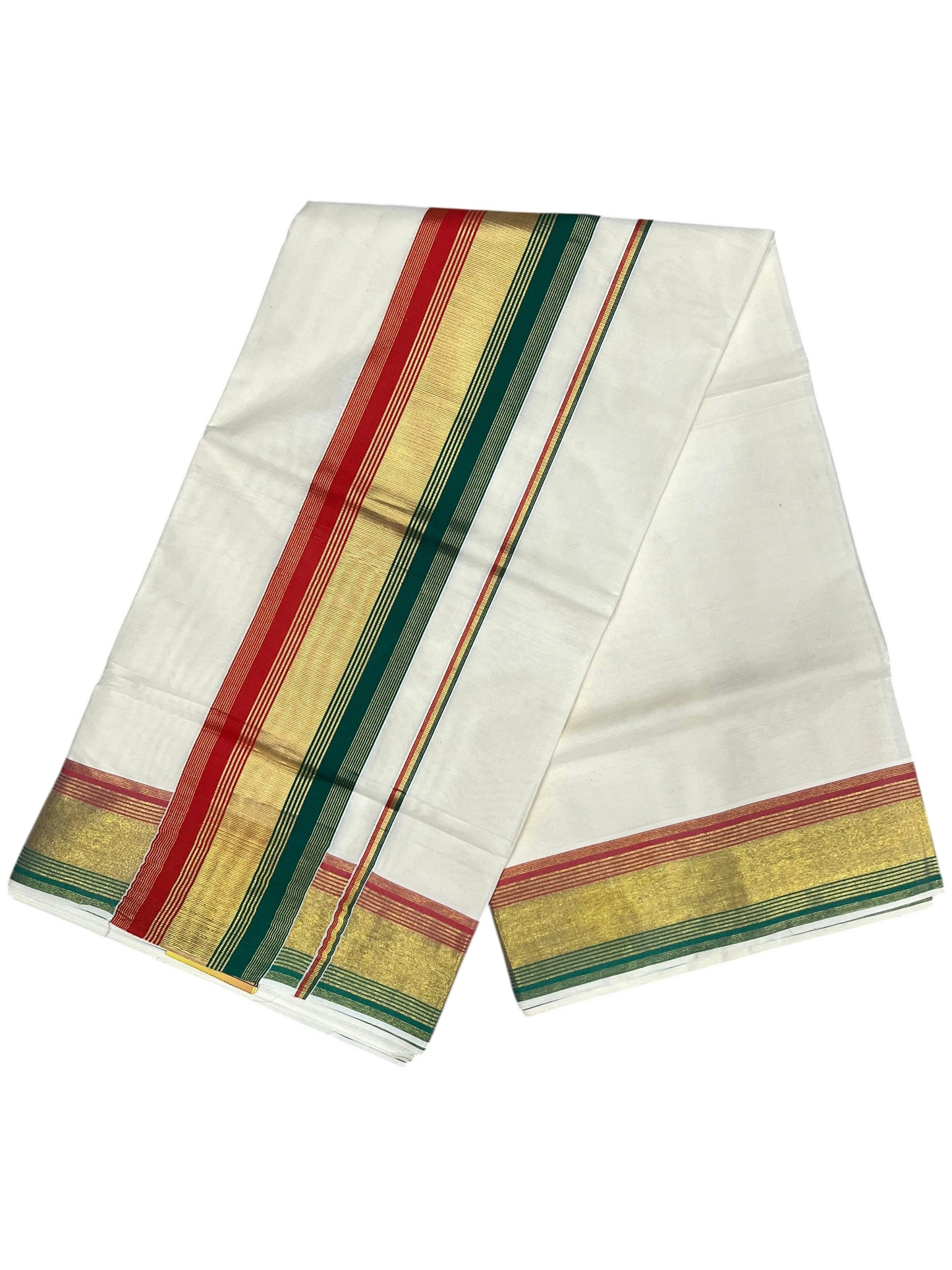 Southloom Kerala Cotton Kasavu Saree with Green And Orange Border