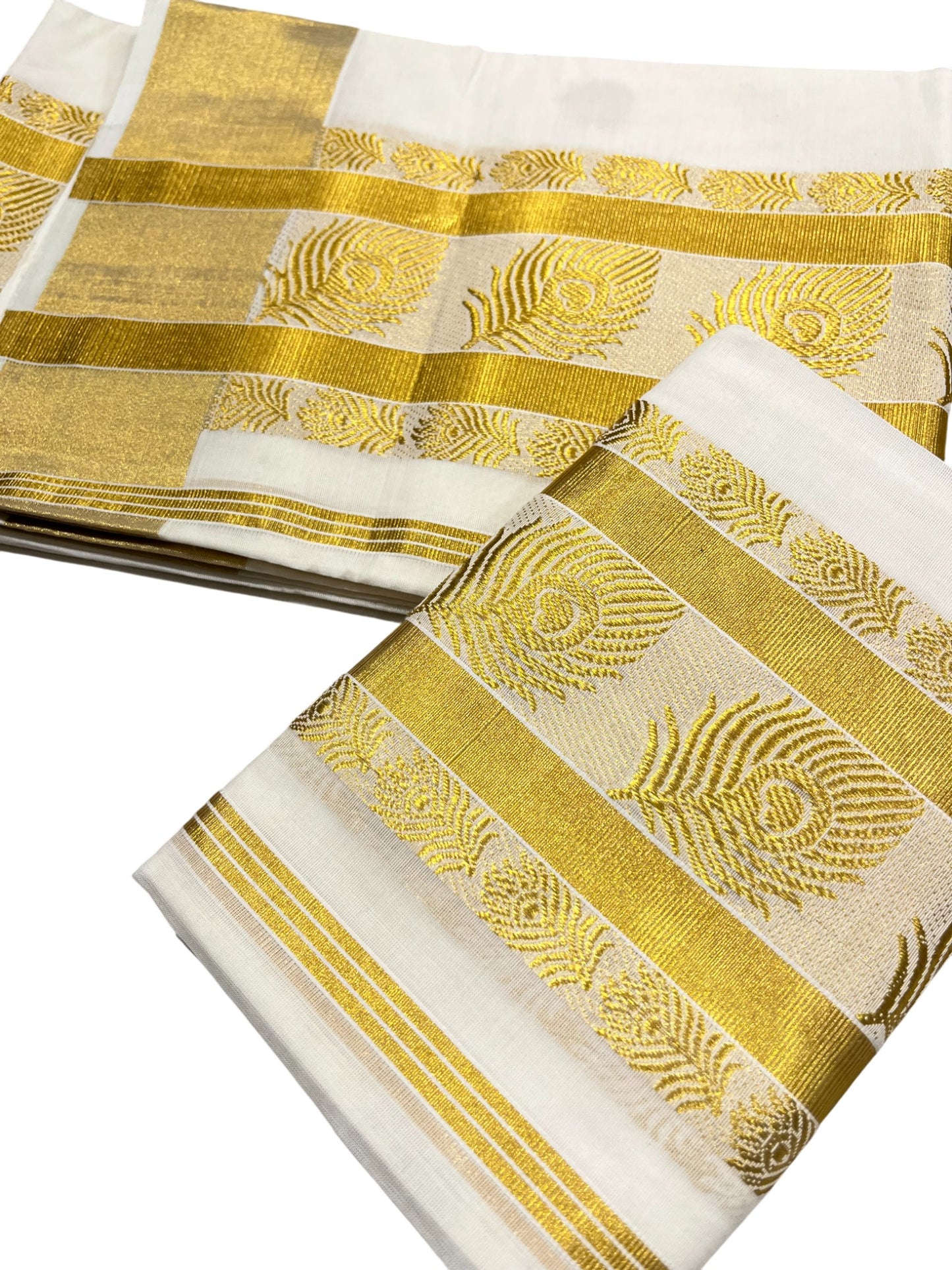 Southloom Premium Handloom Set Mundu with Kasavu and Golden Border (2.80 Mtr)