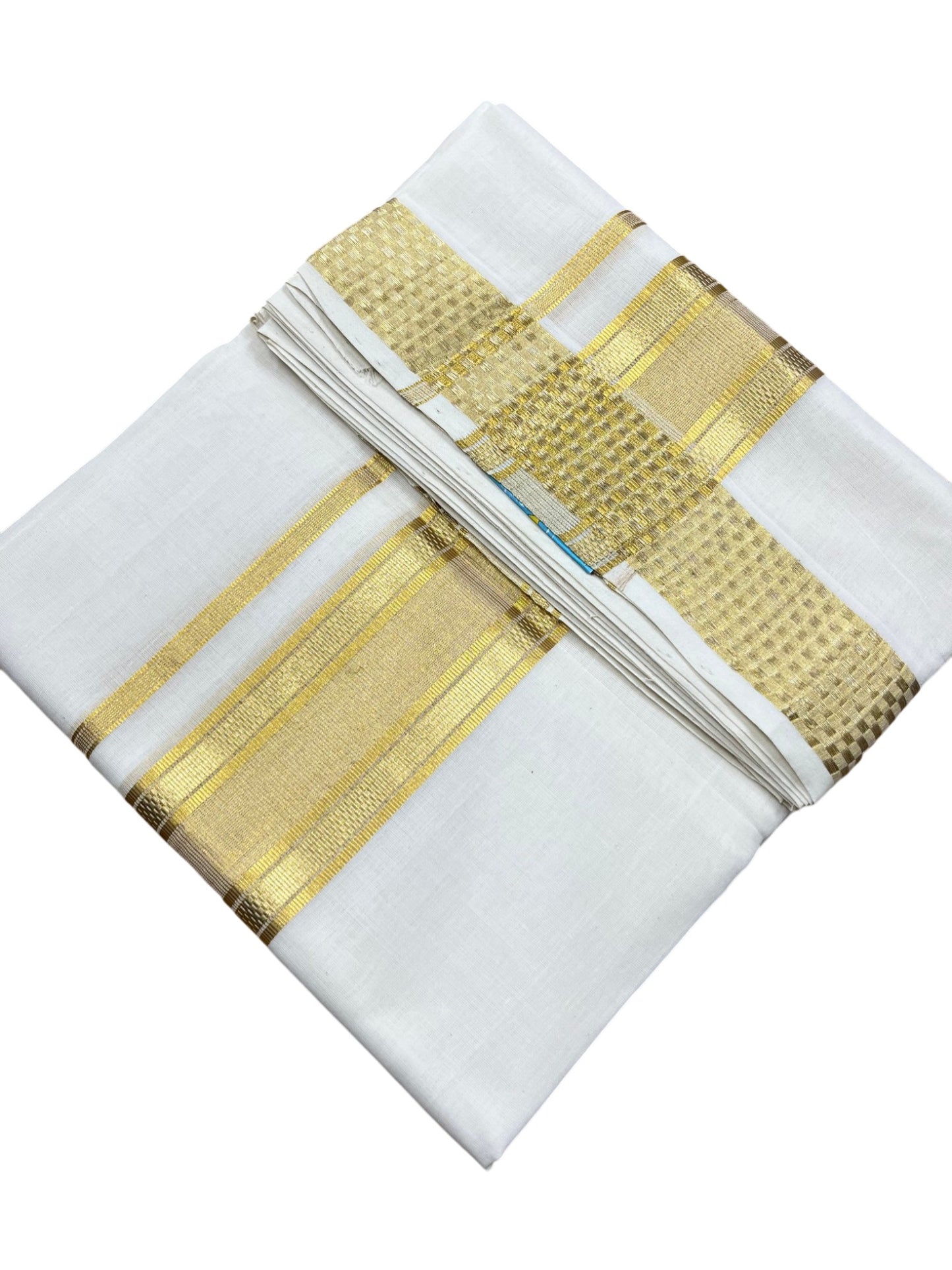 Southloom Premium Handloom Cotton Double Mundu with Gold Kasavu and Paa Neythu Border Border