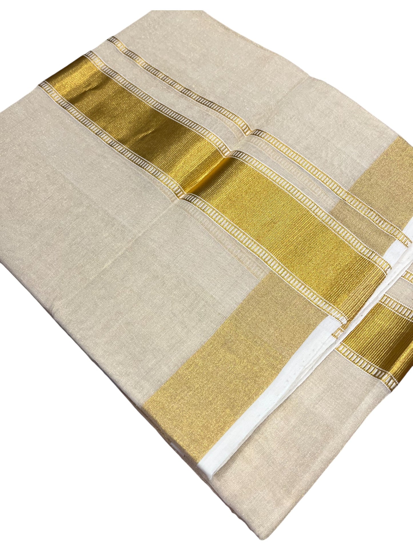Southloom Premium Handloom Tissue Double Mundu with Gold Kasavu Border