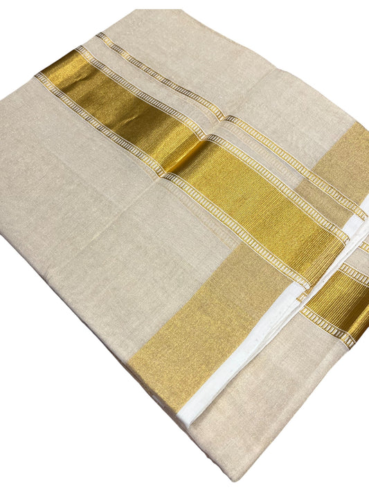 Southloom Premium Handloom Tissue Double Mundu with Gold Kasavu Border