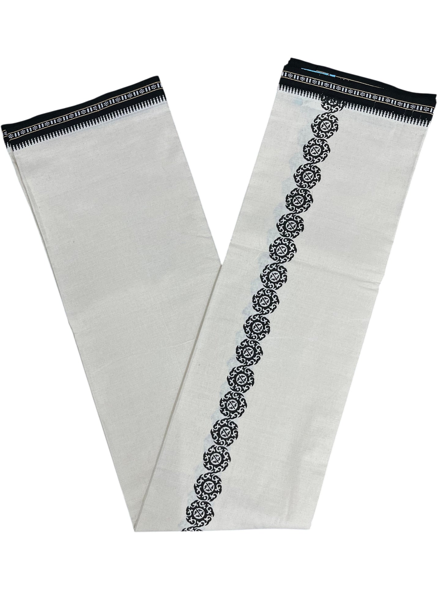 Southloom White Printed Single Mundu / Otta Mundu / Lungi (South Indian Kerala Dhoti)