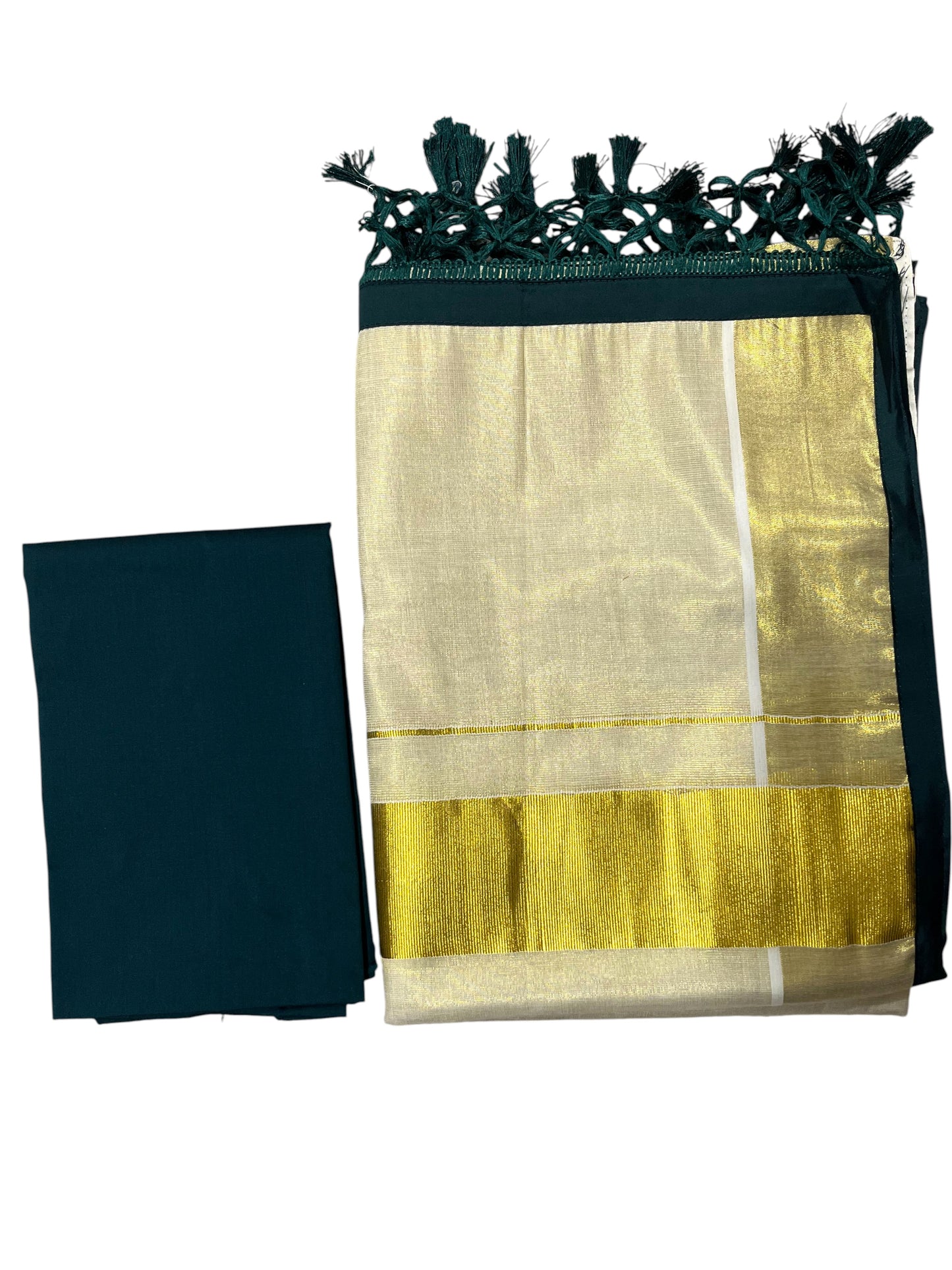 Southloom Semi Stitched Tissue Dhavani Set with Pavada and Green Blouse Piece