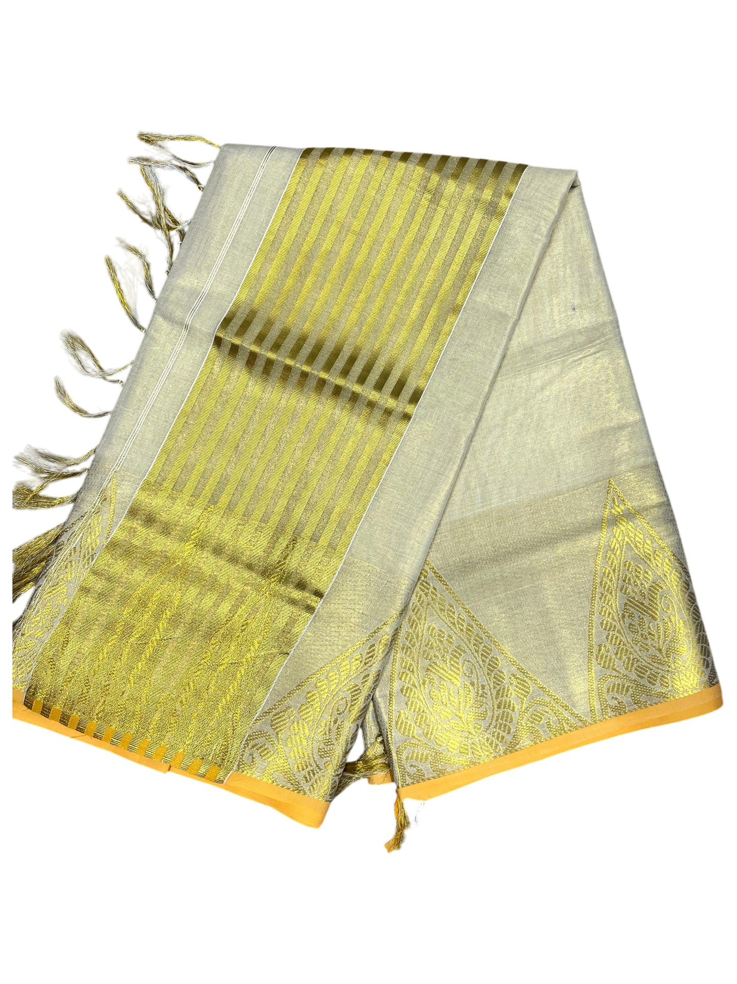 Southloom Tissue Kerala Kasavu Saree with  and Temple Border