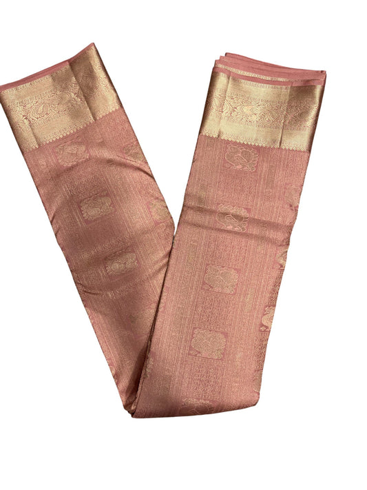 Southloom Pure Handloom Bridal Kanchipuram Silk Saree with Korvai Work (Peach)