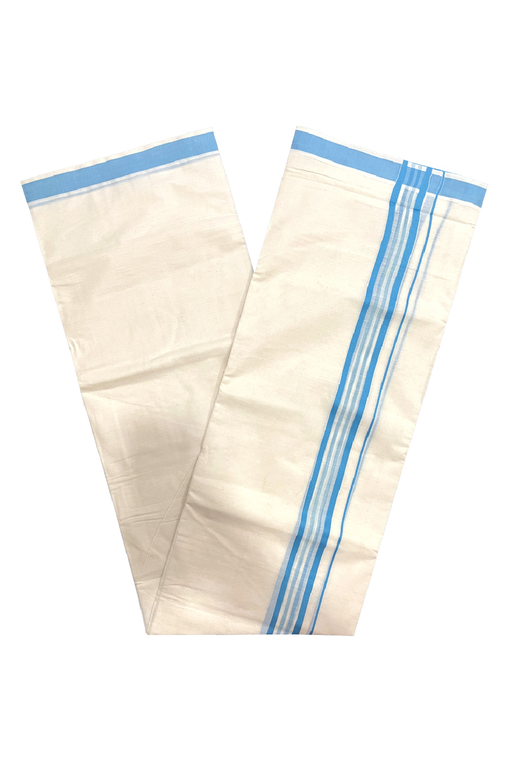 Kerala Cotton Double Mundu with Blue Line Border (Onam Mundu 2023)