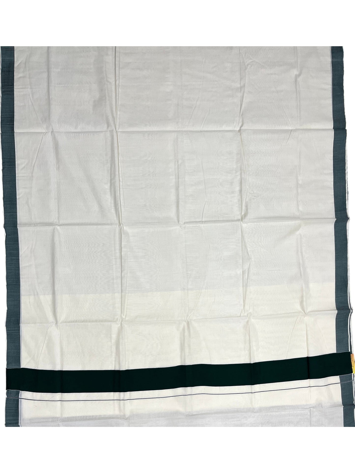 Southloom Kerala Pure Cotton Plain Kasavu Saree with Dark Green Border 3 inch