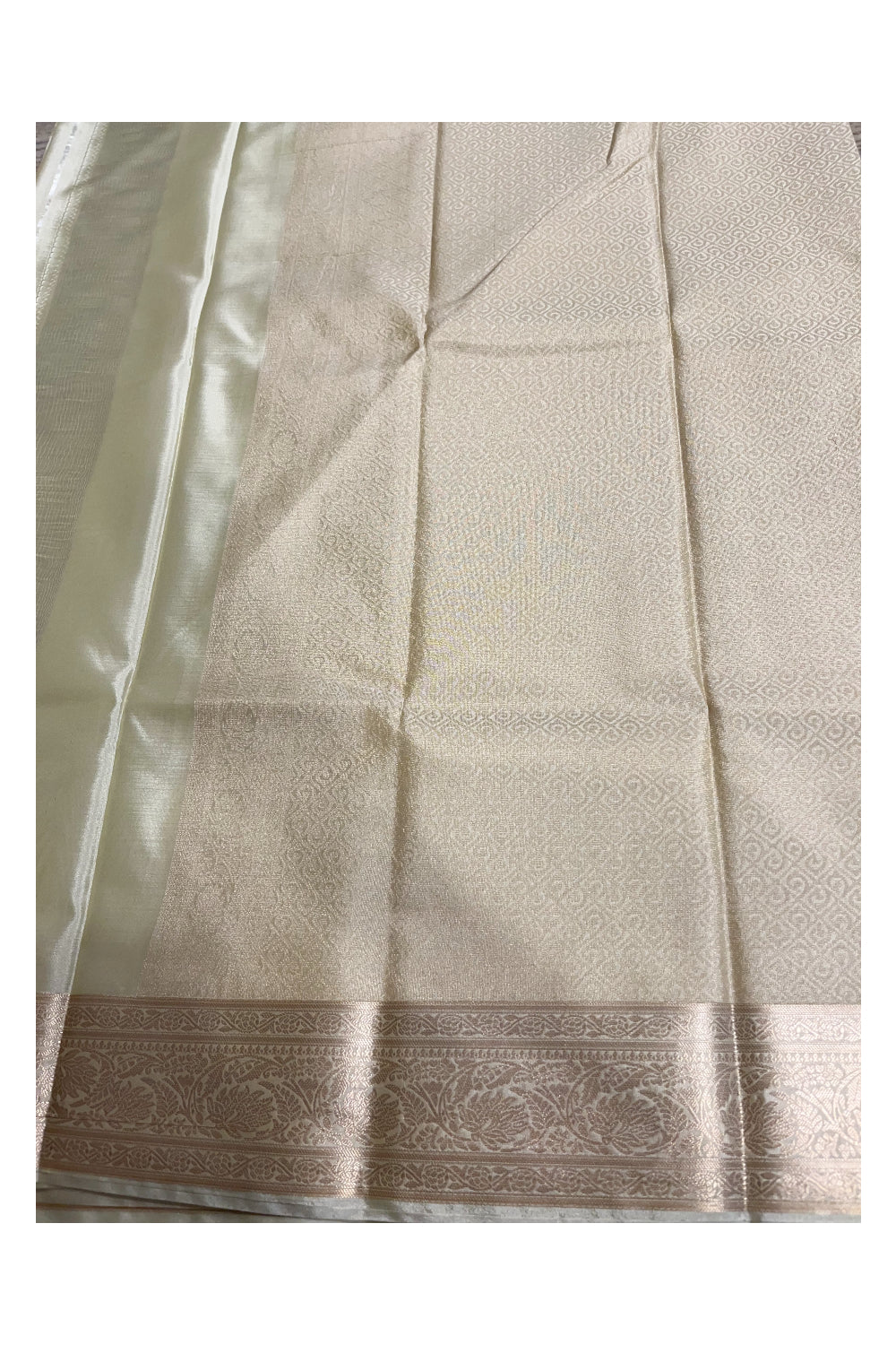 Southloom  Pastel Shade Silk Saree In Beige With Woven Zari Borders And Butta Work Across Body