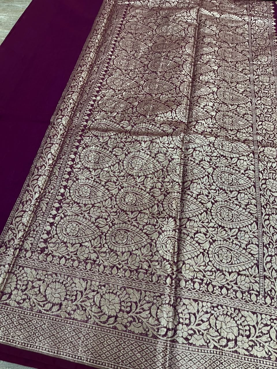 Southloom Cotton Banarasi Silk Saree with Woven Work on Body and Borders (Purple)