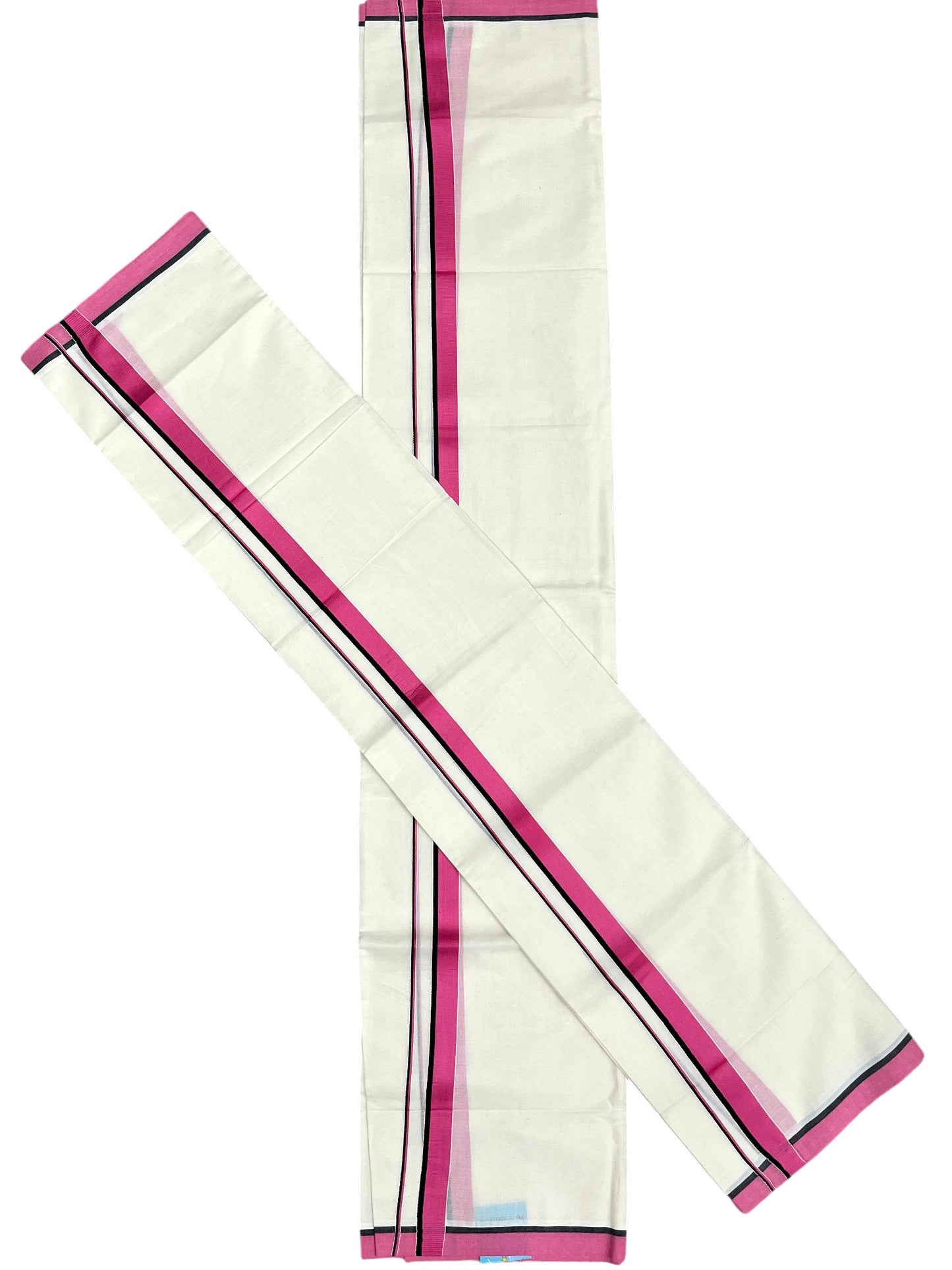 Southloom Pure Cotton Kerala Single Set Mundu (Mundum Neriyathum) Pink Border 2.80 Mtr SL345