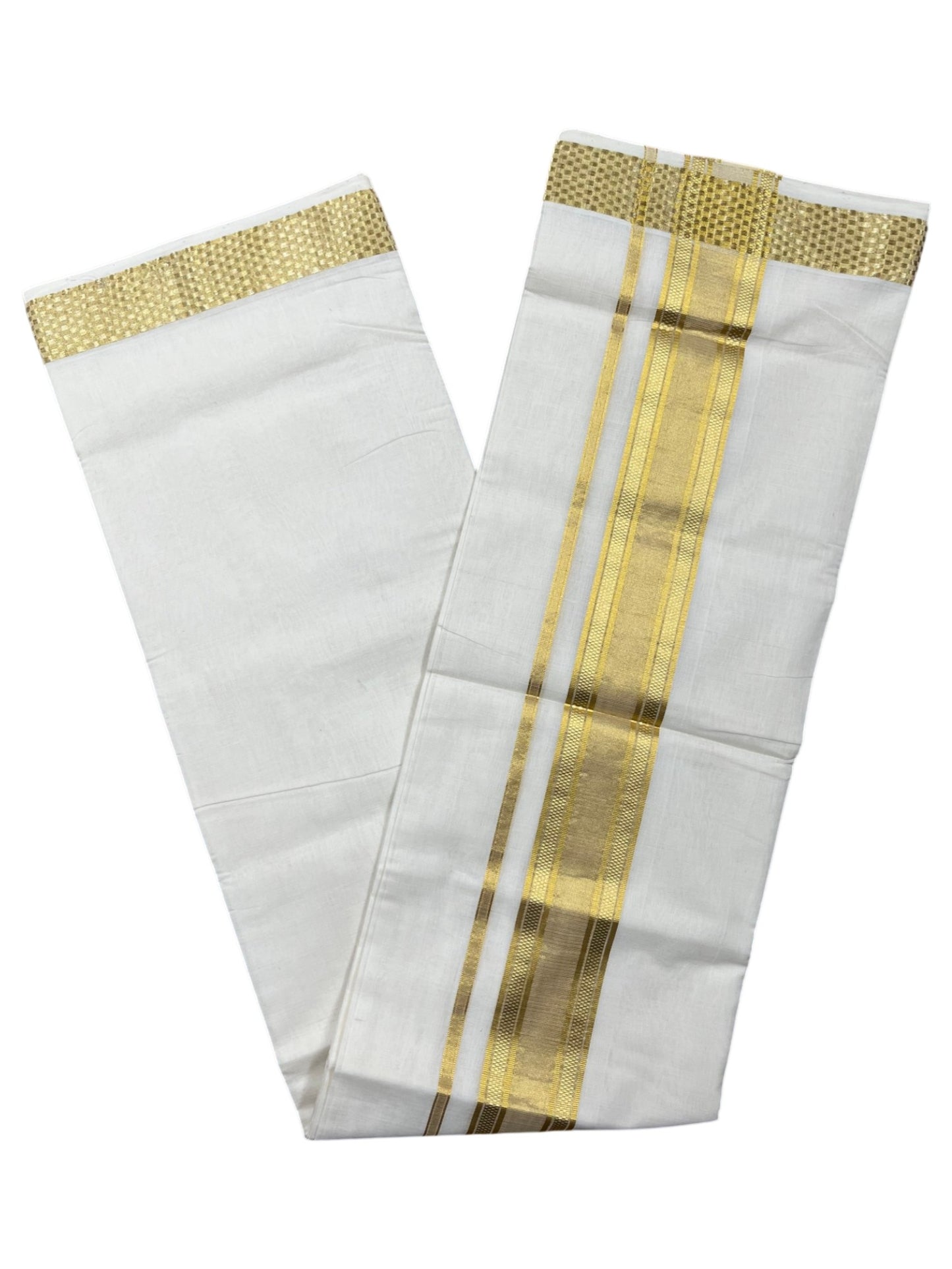 Southloom Premium Handloom Cotton Double Mundu with Gold Kasavu and Paa Neythu Border Border