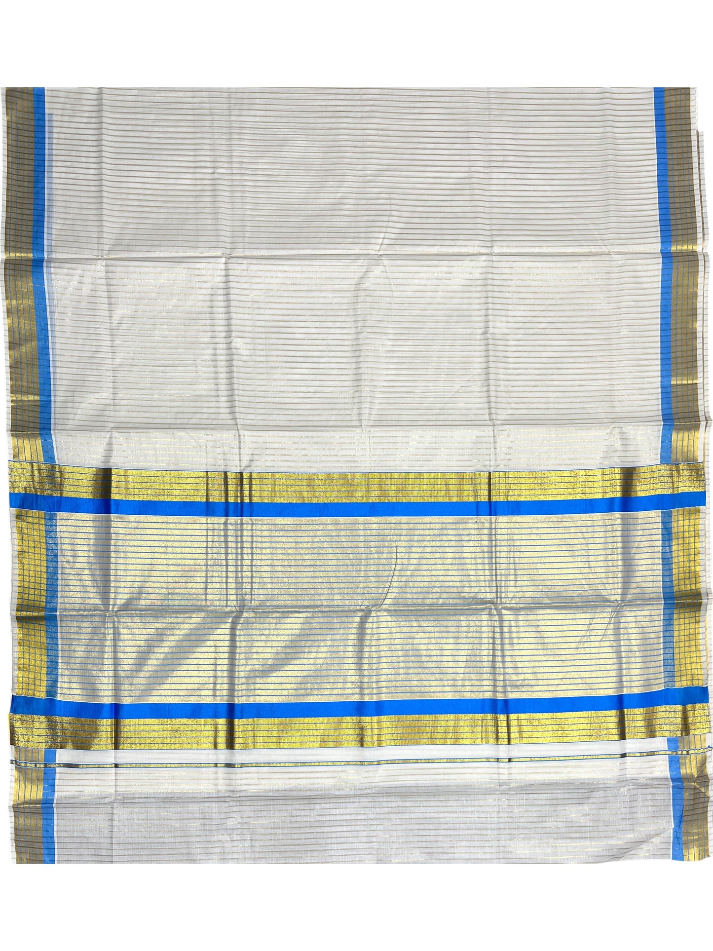 Southloom Kerala Pure Cotton Saree with Stripes on Body and Borders in Blue SL334