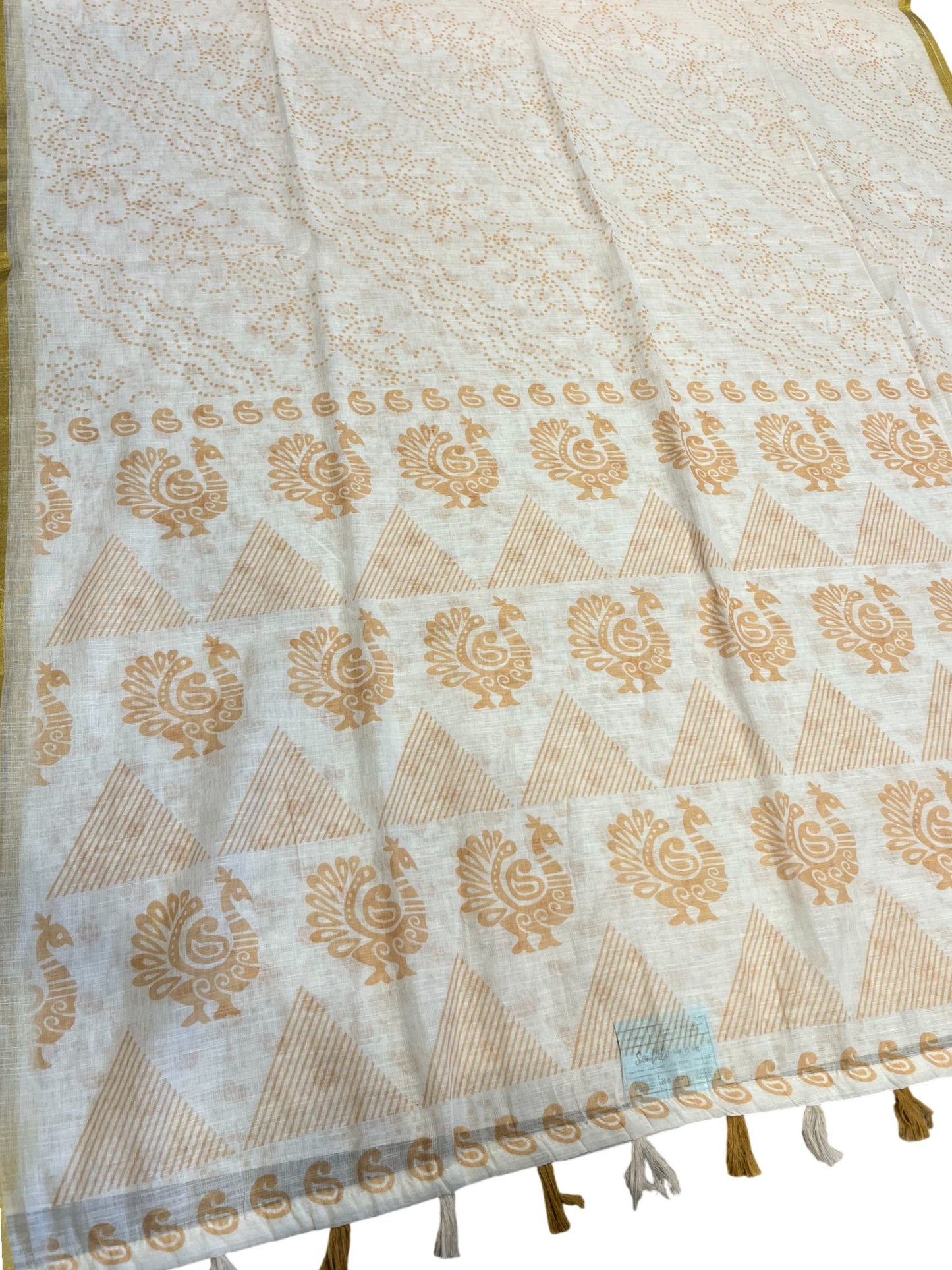 Southloom Cotton Saree with Floral Works Across Body in Beige